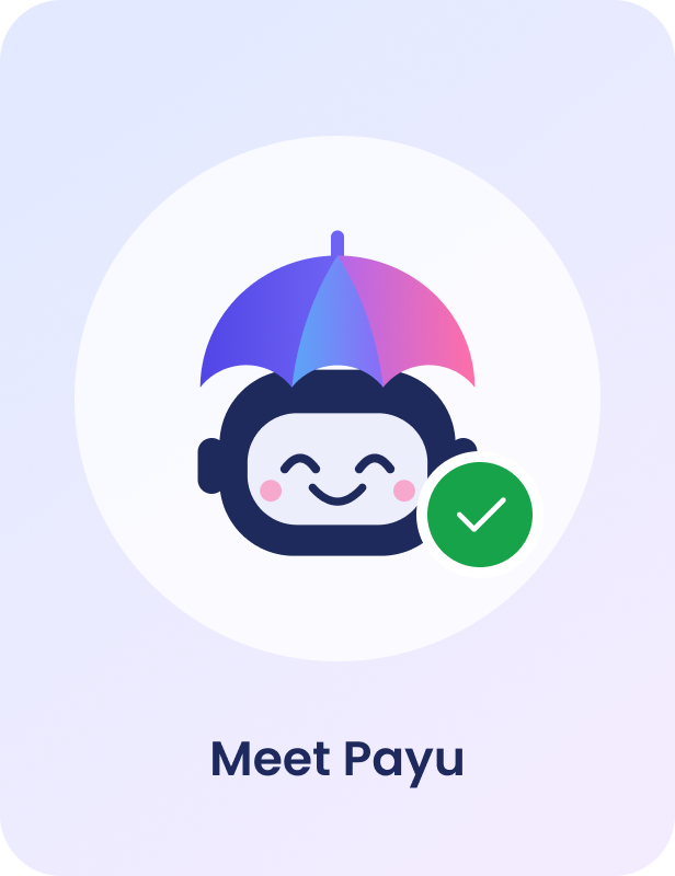Payu, the app's mascot, smiling with a green tick